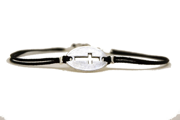 Silver cross bracelet for men, black cord - shani-adi-jewerly