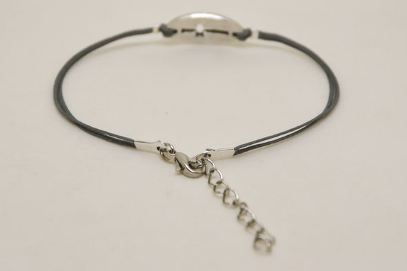 Women bracelet with silver cross round charm, Gray cord - shani-adi-jewerly