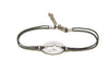 Women bracelet with silver cross round charm, Gray cord - shani-adi-jewerly