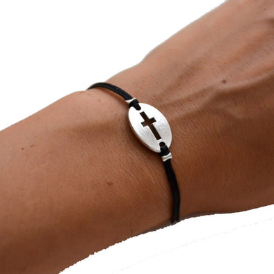 Women bracelet with silver cross round charm - shani-adi-jewerly
