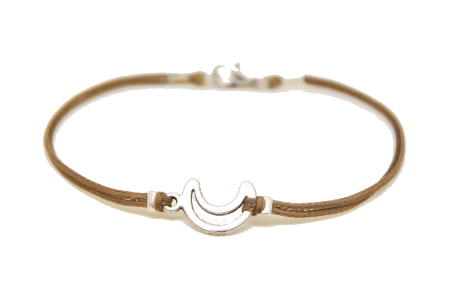 Crescent moon bracelet for men, brown cord - shani-adi-jewerly