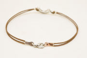 Crescent moon bracelet for men, brown cord - shani-adi-jewerly