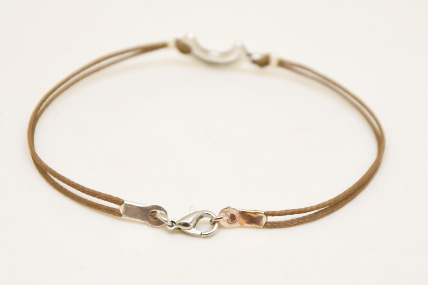Crescent moon bracelet for men, brown cord - shani-adi-jewerly