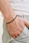 Bronze Cross fish bracelet for men, black cord - shani-adi-jewerly