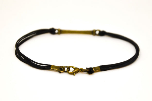 Bronze bar bracelet for men, black cord - shani-adi-jewerly