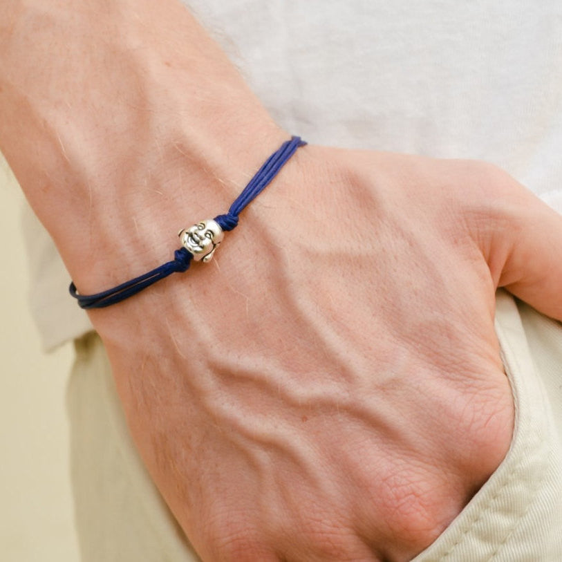 Men's bracelet with silver smiling buddha charm - shani-adi-jewerly