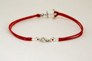 Silver anchor men's bracelet, red bracelet, beach skipper jewelry for men - shani-adi-jewerly