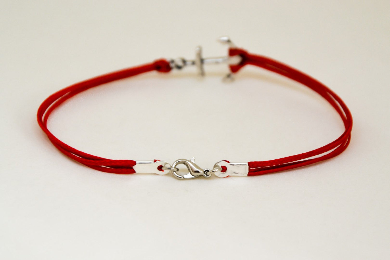 Silver anchor men's bracelet, red bracelet, beach skipper jewelry for men - shani-adi-jewerly