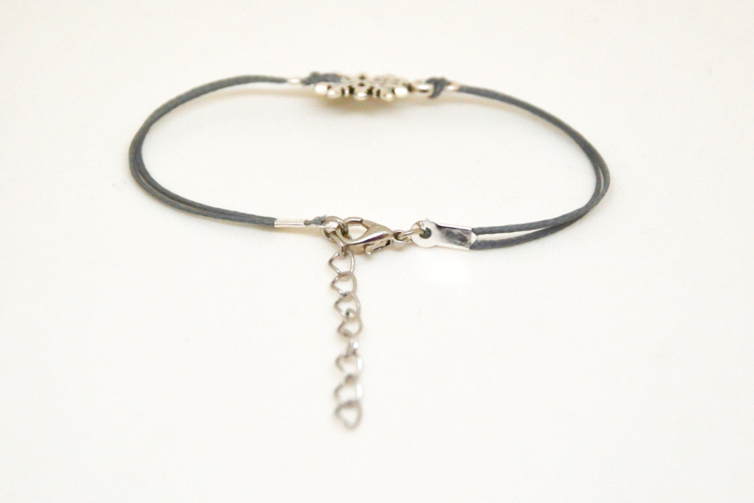 Women bracelet with silver snow flake charm, gray cord - shani-adi-jewerly