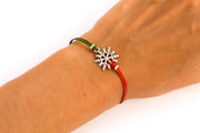 Women bracelet with silver snow flake charm, red cord - shani-adi-jewerly