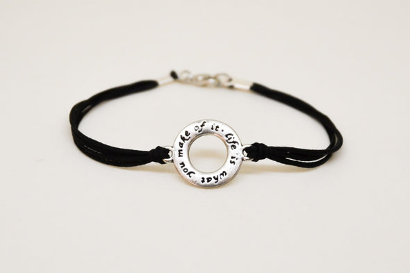 Life is what you make of it bracelet for men, black cord - shani-adi-jewerly