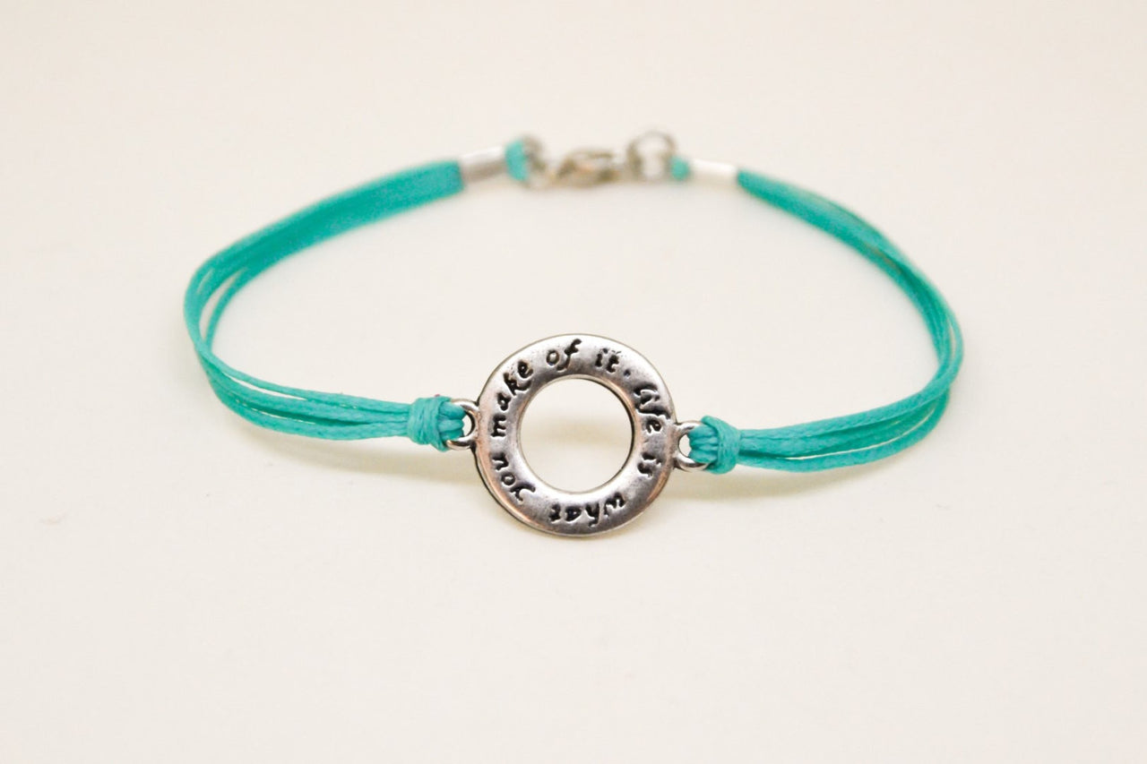Life is what you make of it bracelet for men, turquoise cord - shani-adi-jewerly