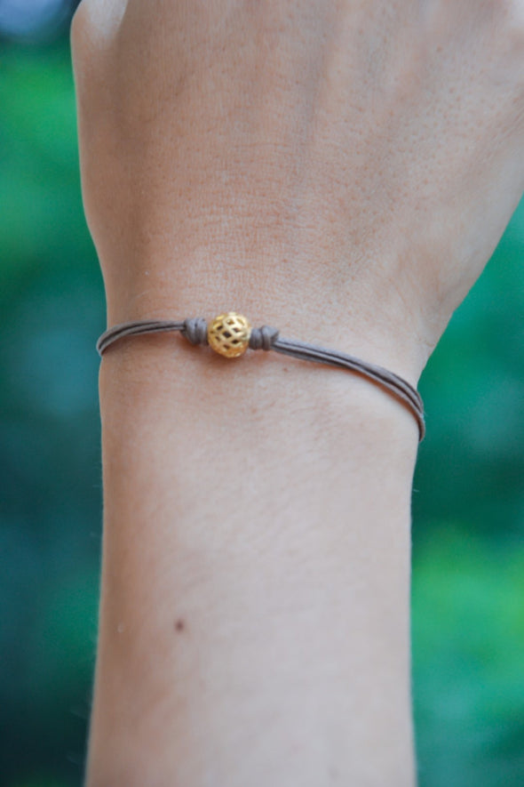 Brown cord bracelet with gold bead - shani-adi-jewerly