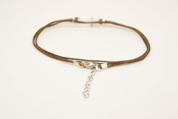 Ankle bracelet with silver cross charm, womens brown anklet - shani-adi-jewerly