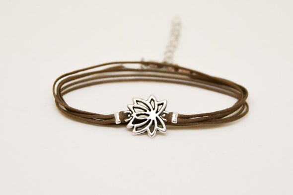Wrapped bracelet with Tibetan silver Lotus charm - shani-adi-jewerly