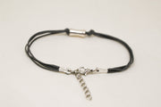 Silver tube bracelet, gray cord - shani-adi-jewerly