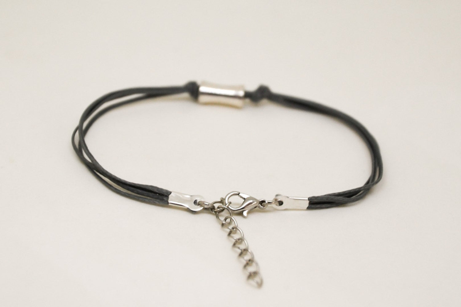 Silver tube bracelet, gray cord - shani-adi-jewerly