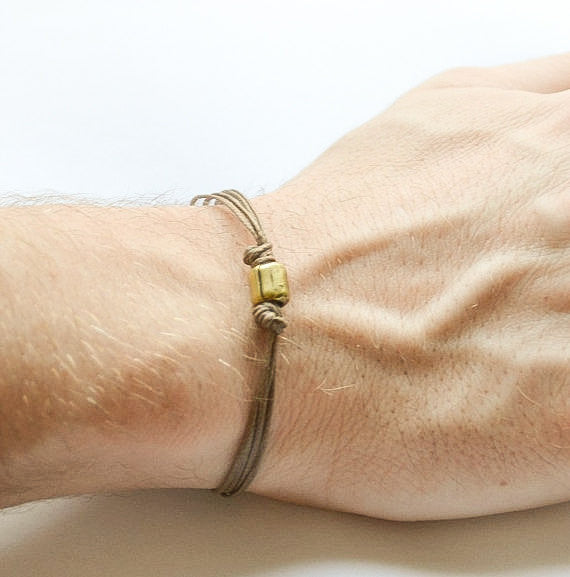 Men's bracelet with bronze tube charm, brown cord - shani-adi-jewerly
