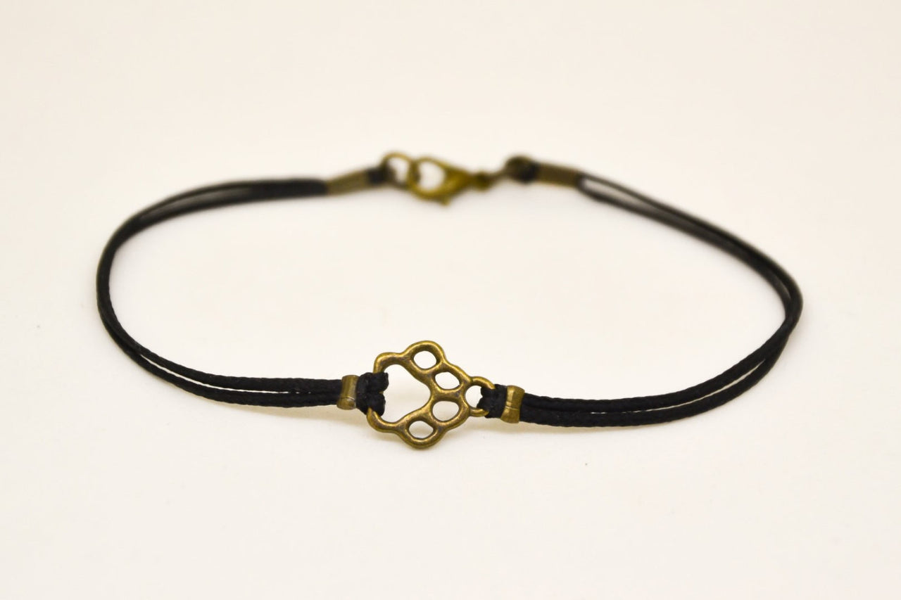 Bronze paw bracelet for men, black cord - shani-adi-jewerly