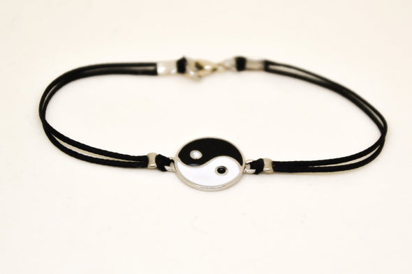 Yin Yang bracelet for men, black cord - shani-adi-jewerly