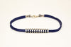 Long striped silver bar bracelet for men, blue cord - shani-adi-jewerly