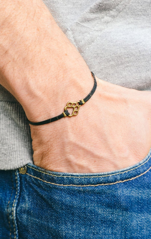 Bronze paw bracelet for men, black cord - shani-adi-jewerly