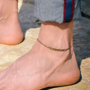 Bronze flat chain anklet for men, brown cord - shani-adi-jewerly