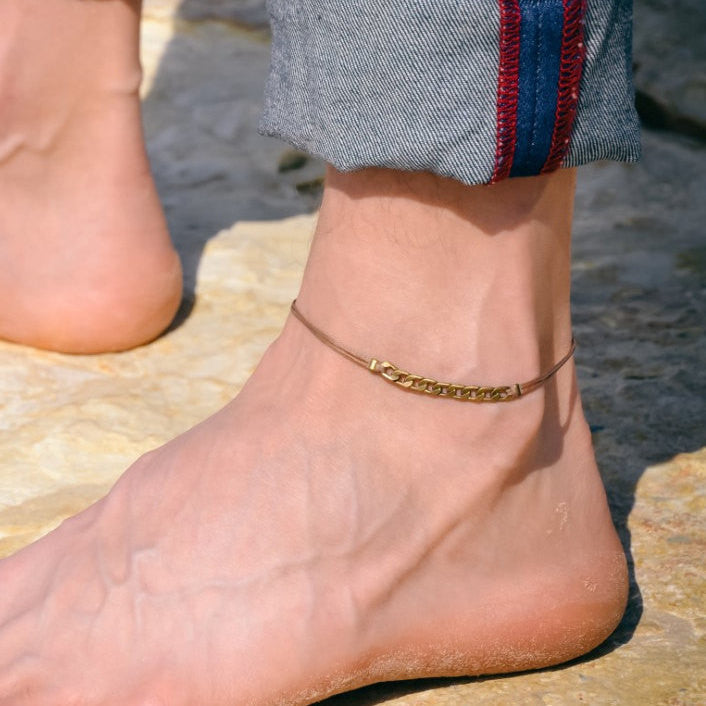 Gold tone chain anklet for men, minimalist mens ankle bracelet – Shani &  Adi Jewelry