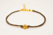 Gold ball bracelet, brown cord - shani-adi-jewerly