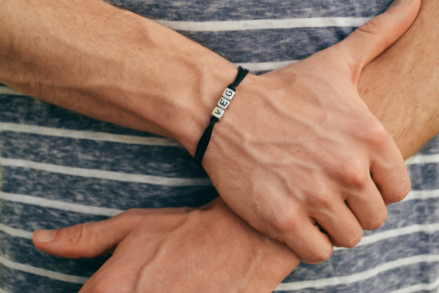 Vegetarian bracelet for men, black cords - shani-adi-jewerly