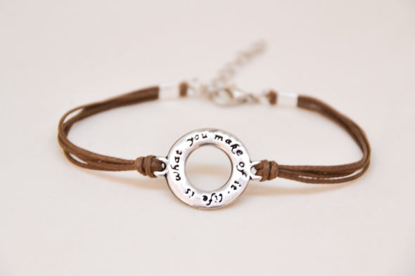 Life is what you make of it' charm bracelet, brown cord - shani-adi-jewerly