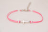 Women bracelet with silver cross charm, pink cord - shani-adi-jewerly
