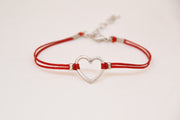 Red bracelet with silver heart charm - shani-adi-jewerly