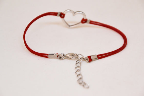 Red bracelet with silver heart charm - shani-adi-jewerly
