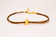 Ankle bracelet with gold plated starfish charm, brown string - shani-adi-jewerly