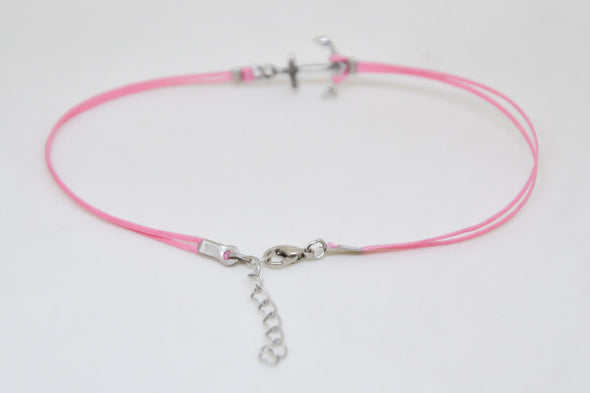 Pink dainty anklet with a silver anchor charm - shani-adi-jewerly