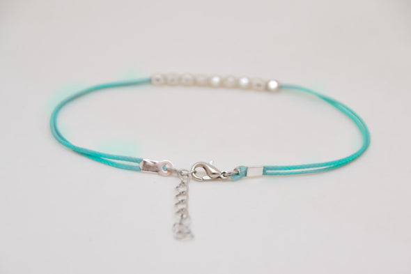 Silver nuggets anklet, turquoise cord - shani-adi-jewerly