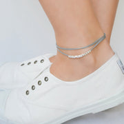 Wrap gray ankle bracelet with matt silver nugget beads cubes - shani-adi-jewerly