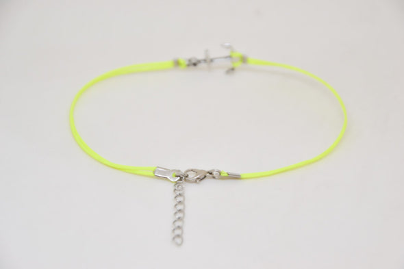 Neon yellow anklet with a silver anchor charm - shani-adi-jewerly