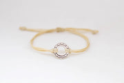 Adjustable silver karma circle bracelet for men, beige cord, yoga jewelry - shani-adi-jewerly