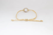 Adjustable silver karma circle bracelet for men, beige cord, yoga jewelry - shani-adi-jewerly