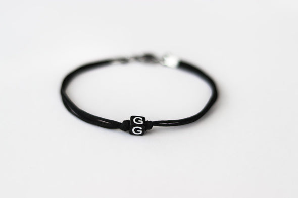 Initial bracelet, customise men's bracelet, black charm bead, English letter, Personalised
