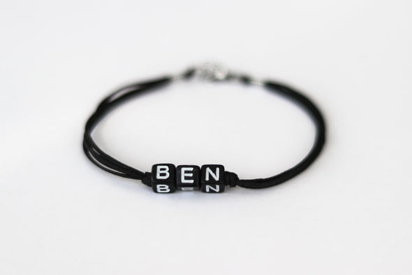 Name bracelet, customise men's bracelet, initial black english letter beads, personalised monogram bracelet for men, gift for him father day