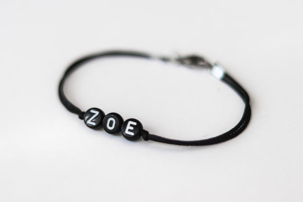 Name bracelet, customise men's bracelet, initial black letters round beads, personalised monogram bracelet for men, brother gift for him
