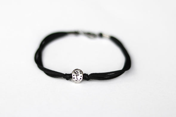 One kid bracelet, black bracelet with silver plated child bead, mom jewelry, mothers day gift, personalised