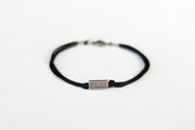Silver bead bracelet for men, black cord, geometric jewelry - shani-adi-jewerly
