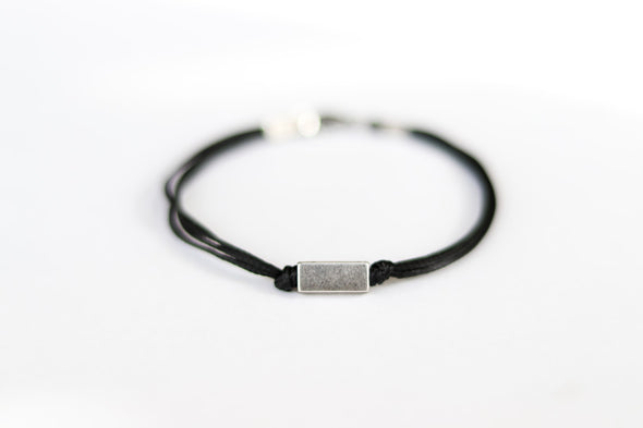 Silver bead bracelet for men, black cord, geometric jewelry - shani-adi-jewerly
