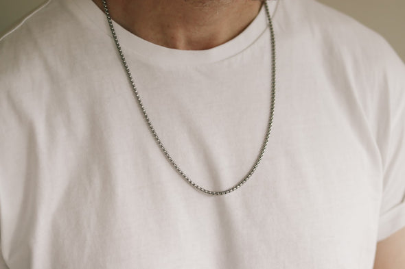 Silver links chain necklace for men, men's necklace, waterproof Rolo cable chain