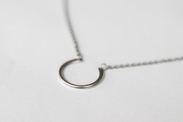 Circle necklace for men, men's necklace, silver open half circle pendant, chain