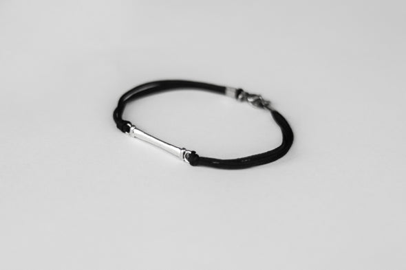Black cord bracelet for men with long silver bar - shani-adi-jewerly
